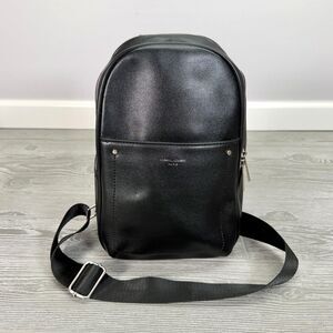 David Jones Paris Black Faux Leather 12" Sling Backpack Crossbody Travel Bag